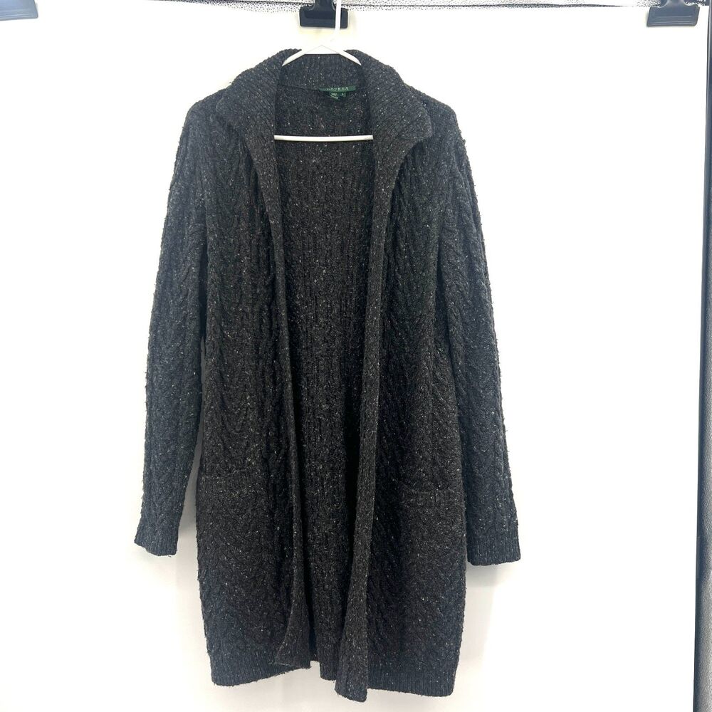 Lauren Ralph Lauren L Wool Cashmere Blend Cable Knit Long Open Cardigan Sweater